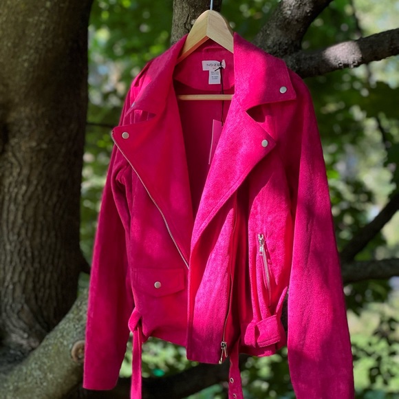 Noize Hot Pink Vegan Suede Moto Jacket - Picture 1 of 9